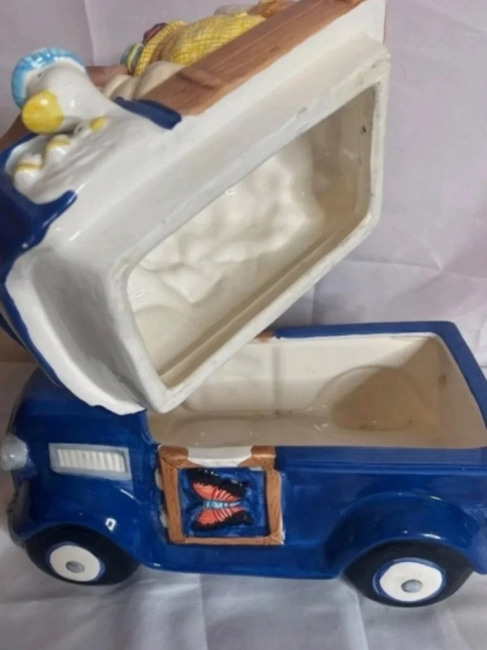 Vintage HL 2000 Blue Farm Truck Cookie Jar Ceramic Animal Crew Bunny Sheep Goose
